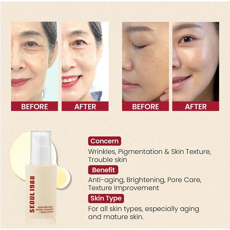 Korean 1988 Retinol Face Care Serum,Black Ginseng Niacinamide Vitamin C Moisturizing Firming Ampoule,Anti Aging Wrinkle Skincare